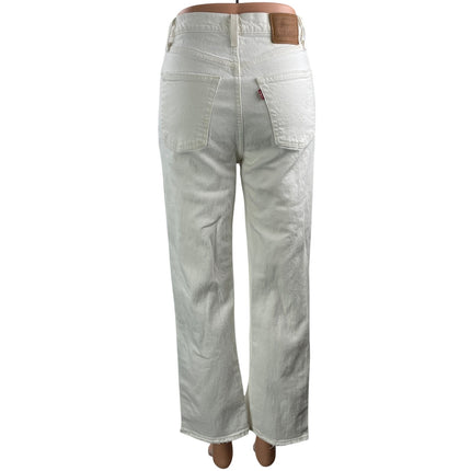 Levi's Ribcage Straight White High Waisted Frayed Ankle Denim Jeans Pants Sz 26