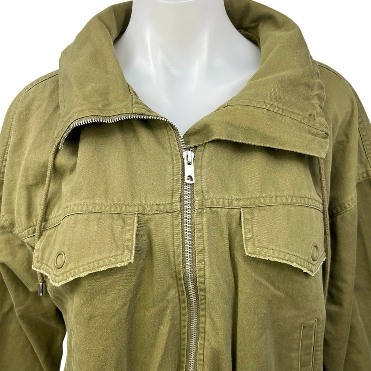 Zara Olive Green Zip Up Collared Long Sleeve Military Outdoor Jacket Coat Sz XS