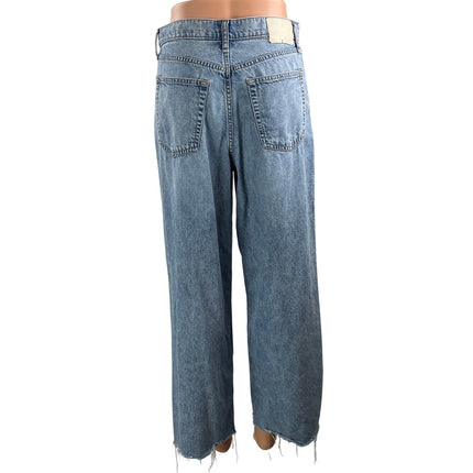 Rag & Bone Womens Blue High Rise Cropped Frayed Wide Leg Denim Jeans Pants Sz 26