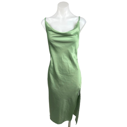 Shein Green Satin Sleeveless Cowl Neck Side Slit Midi Slip Dress Size 8/10