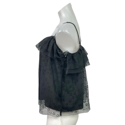 J.Crew Black Sleeveless Embroidered Floral Cami Ruffle Tiered Blouse Top Size S