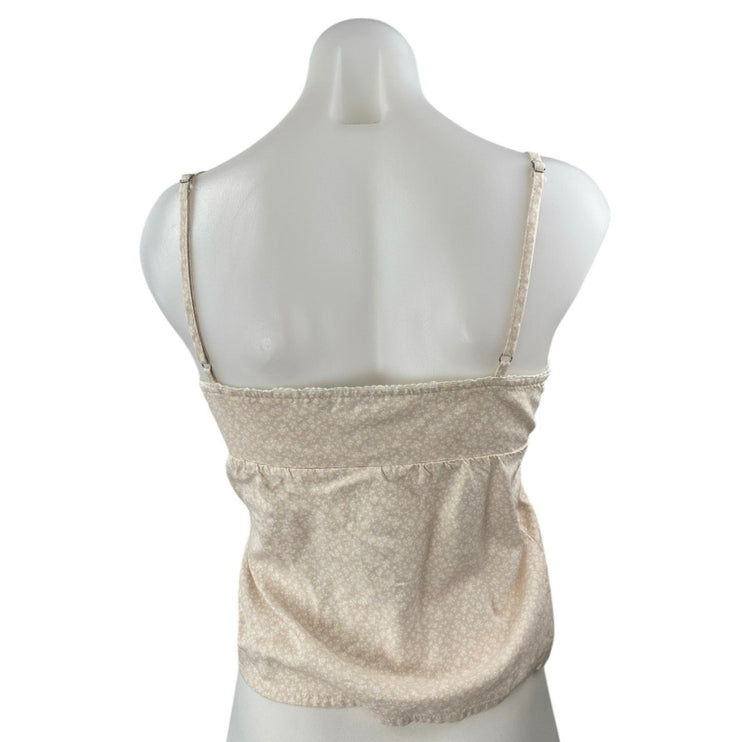 Brandy Melville Beige Floral Sleeveless Cami Tie Bow Babydoll Tank Top Size M