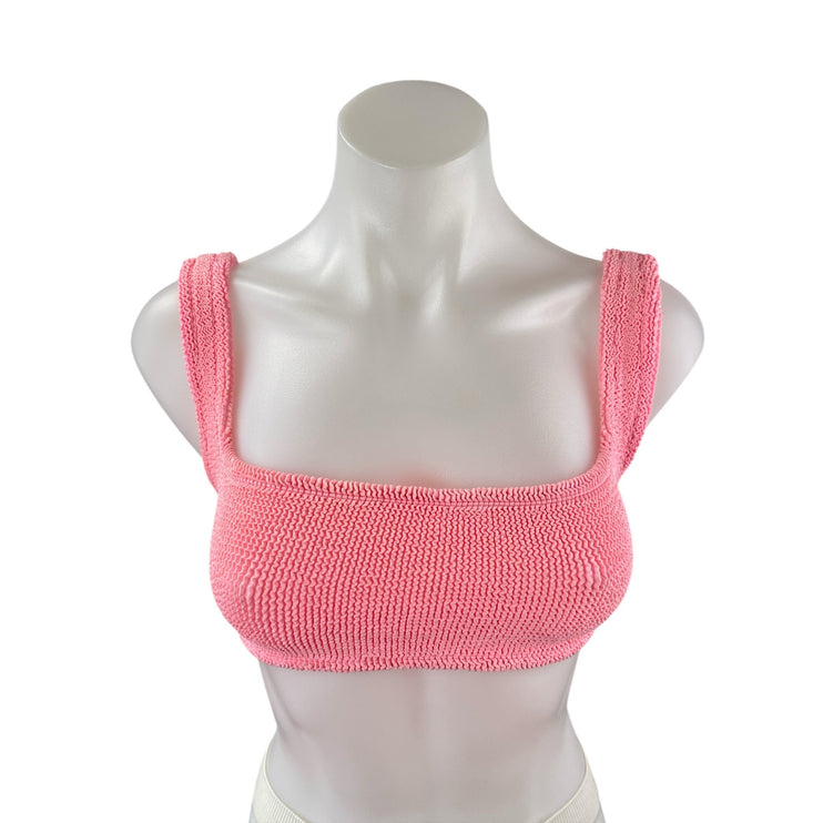 Hunza G Pink Square Neck Sleeveless Yoga Athletic Activewear Sports Bra Top Sz S