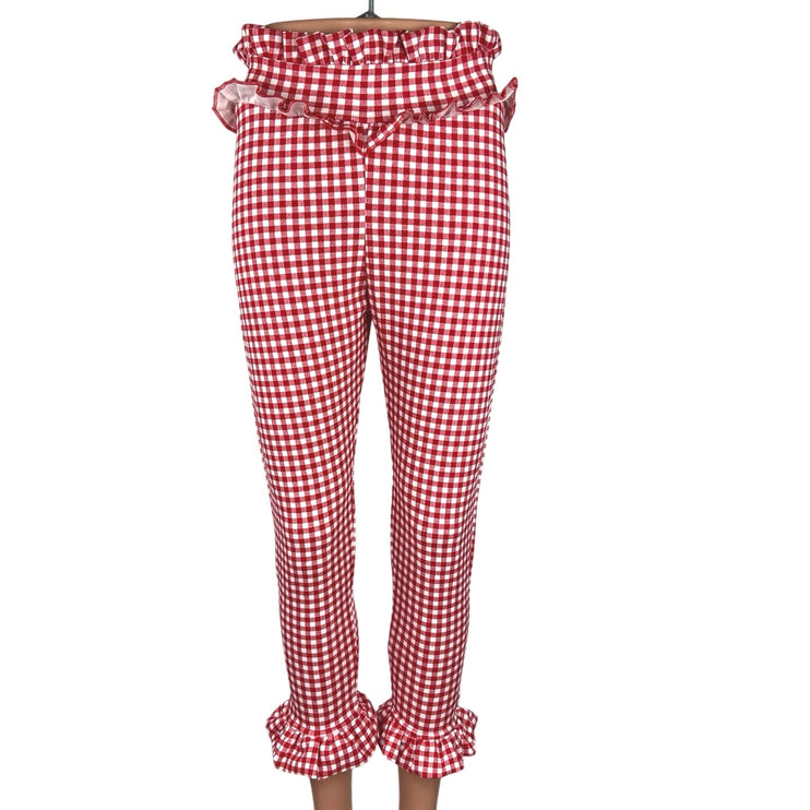 PrettyLittleThing NWT Red White Gingham Check Ruffle Frill Hem Trouser Pants 4