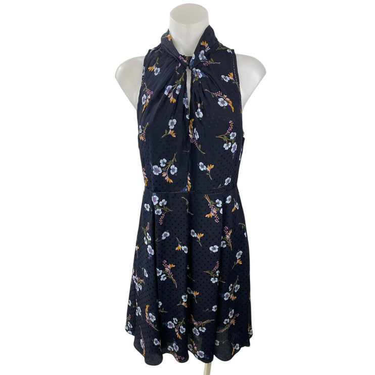Rebecca Taylor Natalie Black 100% Silk Floral Sleeveless A Line Mini Dress Sz 8