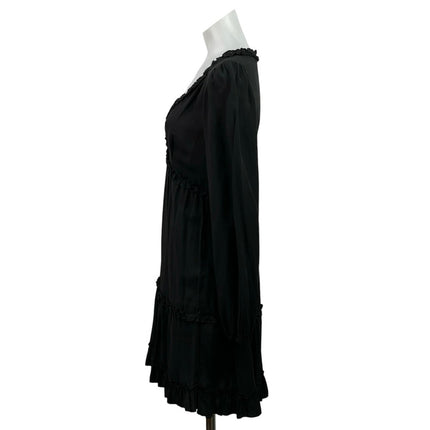 Forever 21 Black V Neck Long Sleeve Ruffle Tiered Fit & Flare Mini Dress Size S