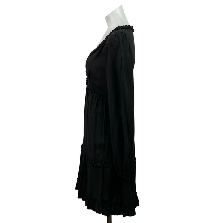 Forever 21 Black V Neck Long Sleeve Ruffle Tiered Fit & Flare Mini Dress Size S