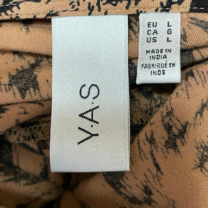Y.A.S Women's Brown Leopard Print V Neck Long Sleeve Midi A-Line Wrap Dress Sz L