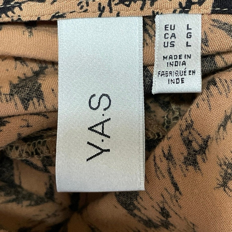 Y.A.S Women's Brown Leopard Print V Neck Long Sleeve Midi A-Line Wrap Dress Sz L
