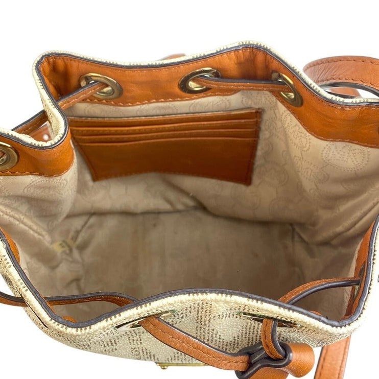 Michael Kors Jules White Tan Monogram Leather Crossbody Bucket Hangbag One Size