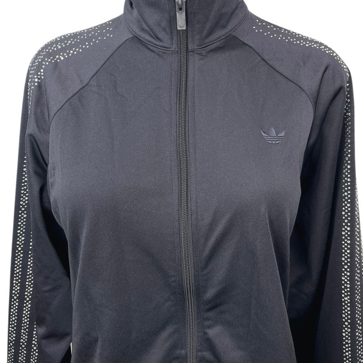 NEW Adidas Black Embellished Rhinestone 3 Striped Athletic Track Jacket Size M