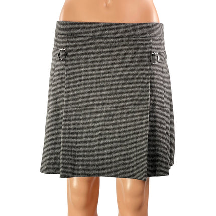 MNG Mango Women's Black Gray Buckle High Waist Pleated A Line Mini Skirt Size M