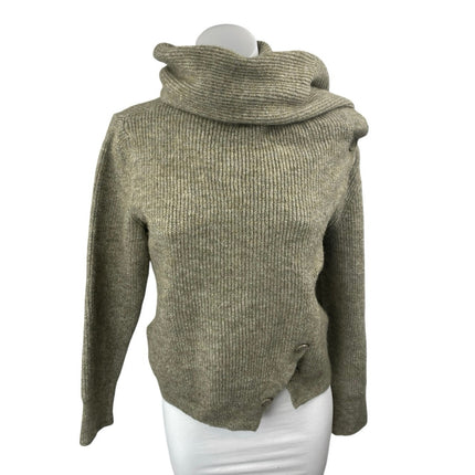 MNG Mango Women's Green Wool Rib Knit Scarf Neck Long Sleeve Sweater Top Size S