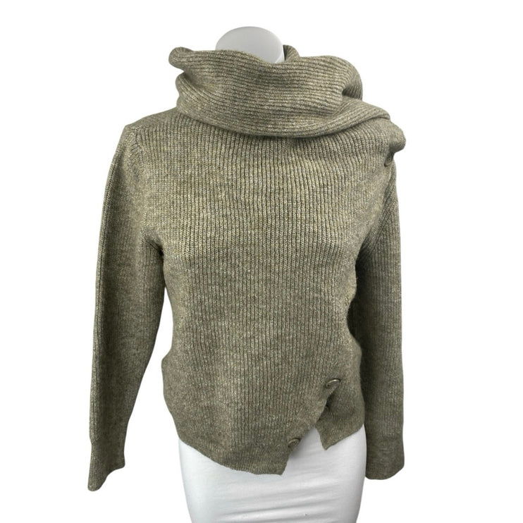MNG Mango Women's Green Wool Rib Knit Scarf Neck Long Sleeve Sweater Top Size S