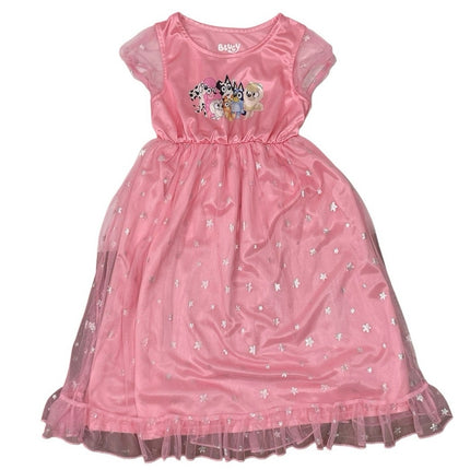Bluey Bingo & Friends Girls Kids Pink Graphic Print Fantasy Nightgown Dress Sz 6
