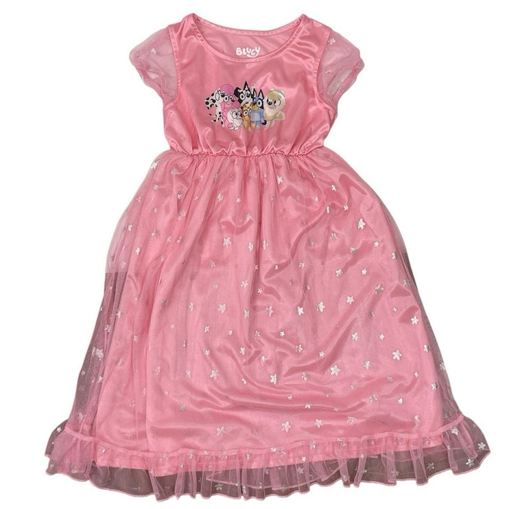 Bluey Bingo & Friends Girls Kids Pink Graphic Print Fantasy Nightgown Dress Sz 6