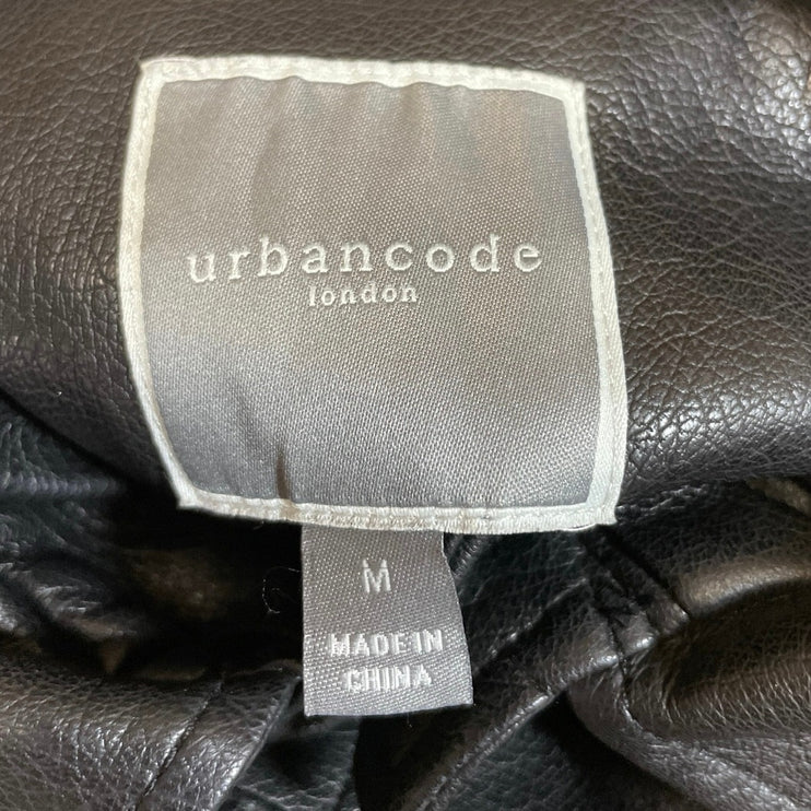 Urban Code Men's Black Faux Leather Vegan Button Up Pocket Coat Jacket Size L