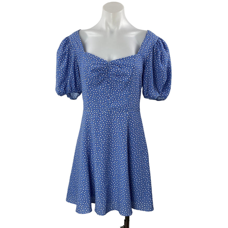French Connection Blue Floral Short Puff Sleeve Fit & Flare Mini Dress Size 6