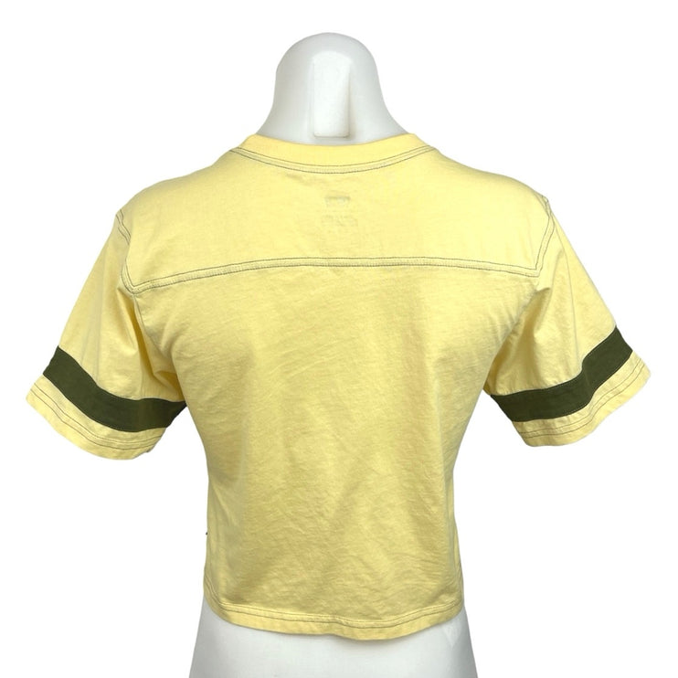 Levi's Yellow Crew Neck Short Sleeve Crop Boxy Graphic Football T-shirt Size XS