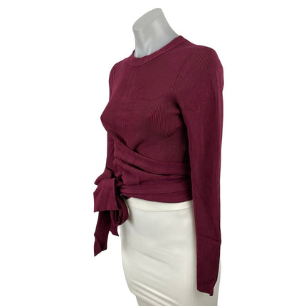 3.1 Phillip Lim Women's Red Ribbed Knit Tie Hem Knot Long Sleeve Crop Top Size S