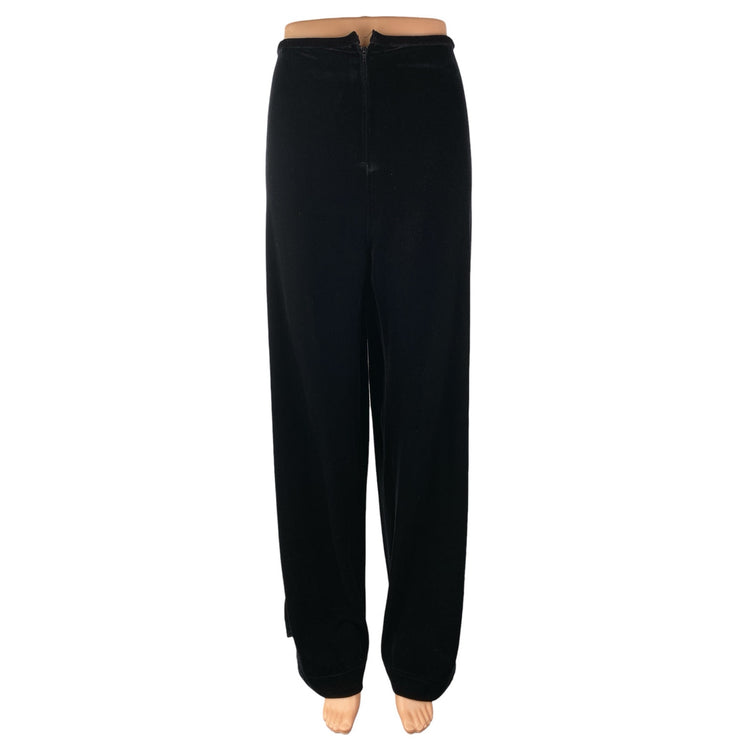 Tadashi Women's Black Velvet Beaded Side Slit High Rise Wide Leg Trouser Pants L