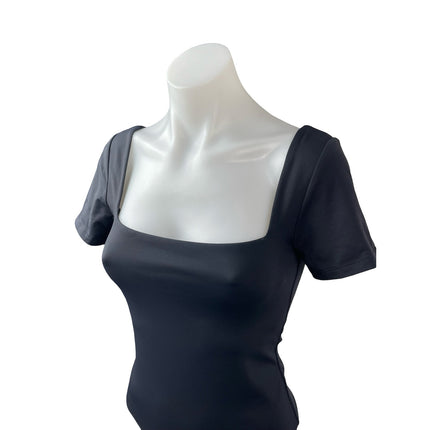 Aritzia Babaton Black Short Sleeve Square Neck Thong T Shirt Tee Bodysuit Top M