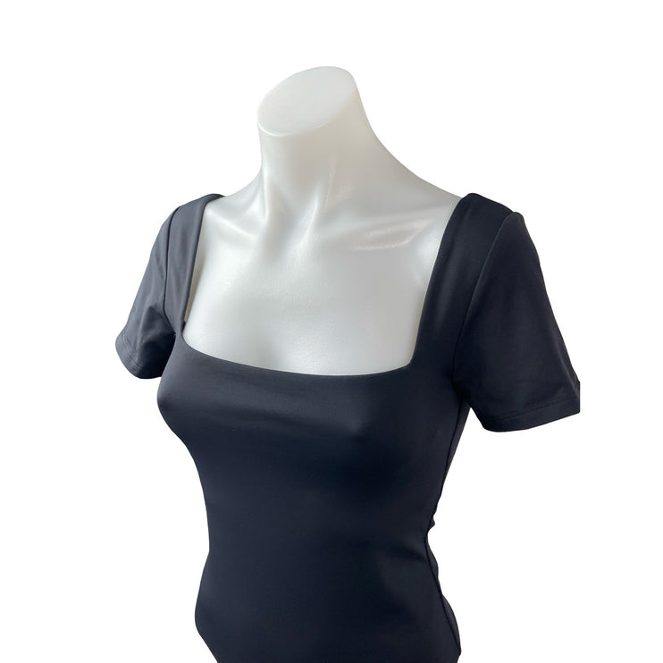 Aritzia Babaton Black Short Sleeve Square Neck Thong T Shirt Tee Bodysuit Top M