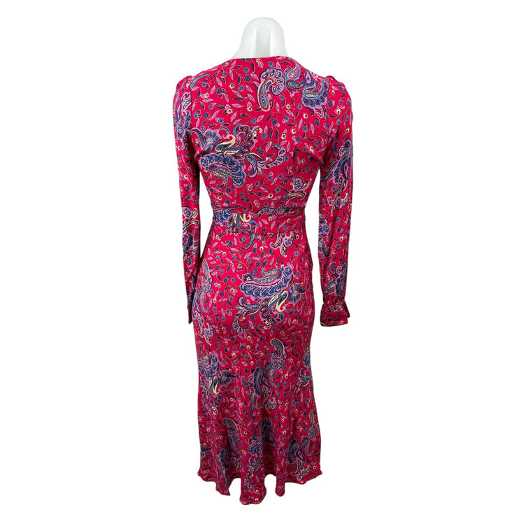 & Other Stories Marinette Paisley Floral Satin Long Sleeve Midi A-line Dress 0