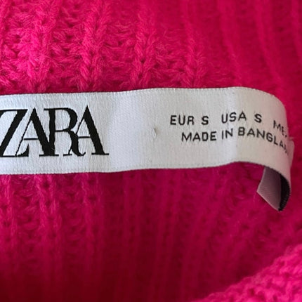 Zara Pink Sleeveless Turtleneck Waffle Chunky Knit Midi Bodycon Sweater Dress S