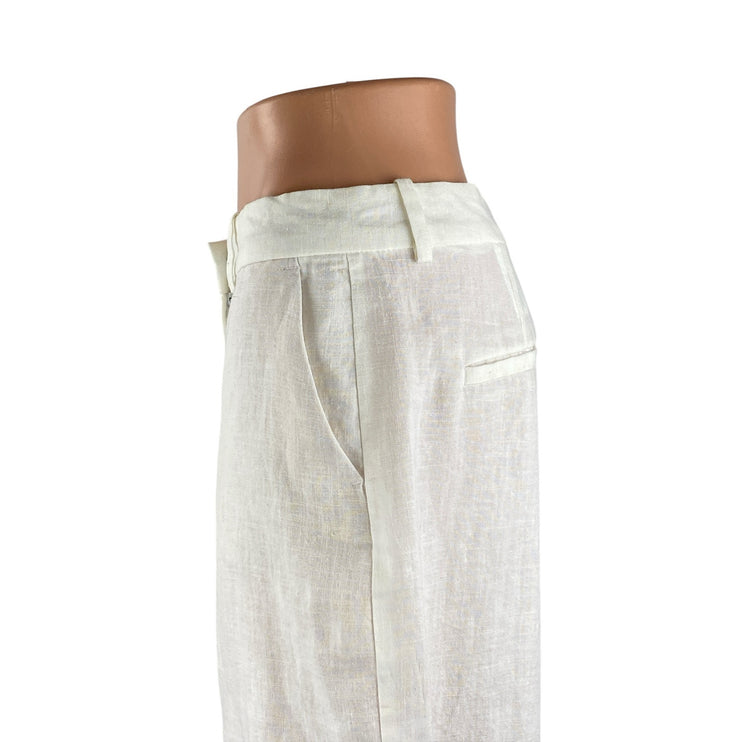 NEW Zara Women's White Floral Embroidered Lace Hem Wide Leg Trousers Pants Sz M