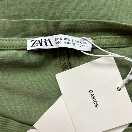 Zara NWT Green Cotton Cuffed Short Sleeve Crew Oversized T-Shirt Midi Dress Sz S