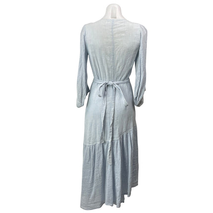 Apiece Apart Bougainvillea Light Blue 3/4 Sleeves Pinstriped Wrap Midi Dress 6
