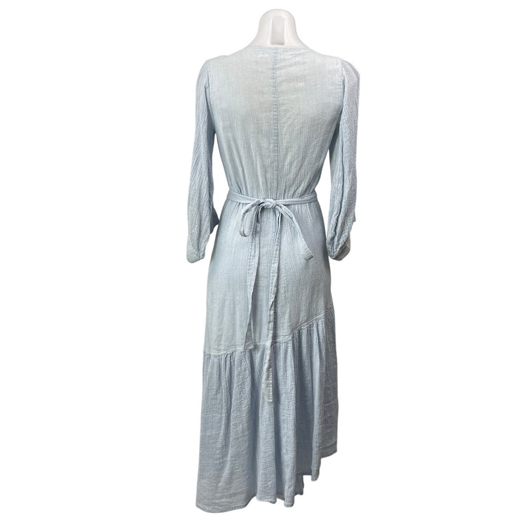 Apiece Apart Bougainvillea Light Blue 3/4 Sleeves Pinstriped Wrap Midi Dress 6
