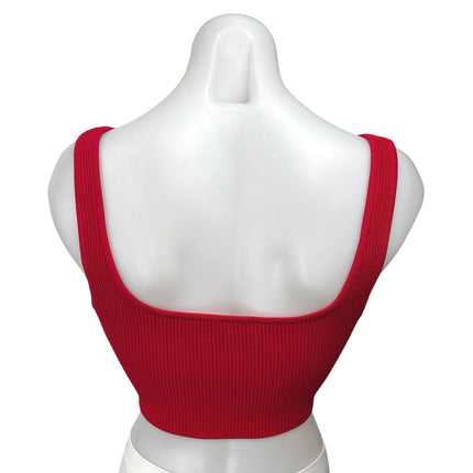 Aritzia Babaton Red Rib Knit Sleeveless Square Neck Sculpt Crop Tank Top Sz M