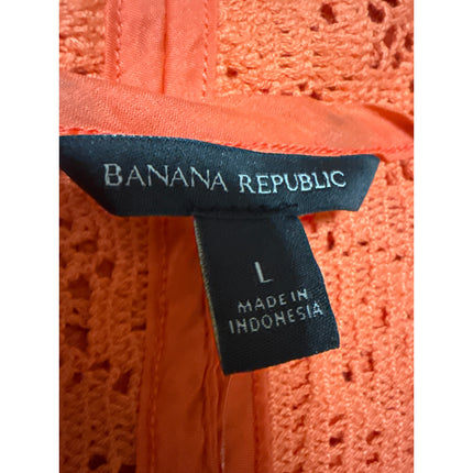 NEW Banana Republic Coral Crochet Knit Short Sleeve Knit Cover Up Top Size L