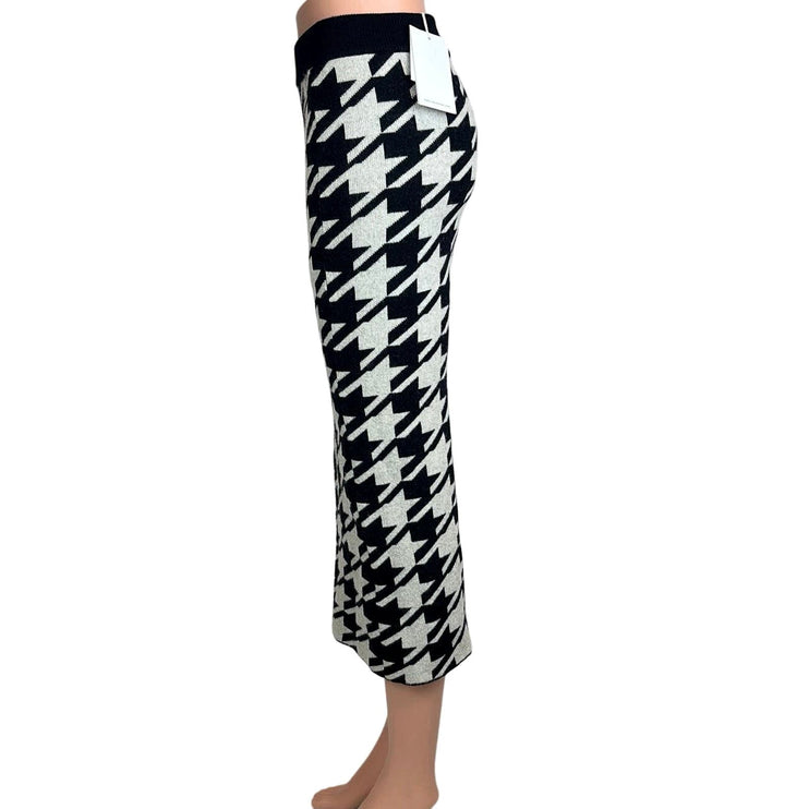 Anine Bing NWT $299 Reese Houndstooth Cashmere Black Grey Midi Skirt Size XS