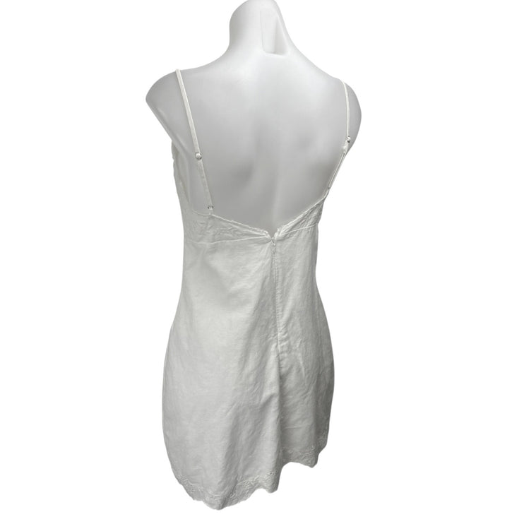 Zara White Sleeveless Floral Embroidered V Neck Cami Tank Mini Slip Dress Size M