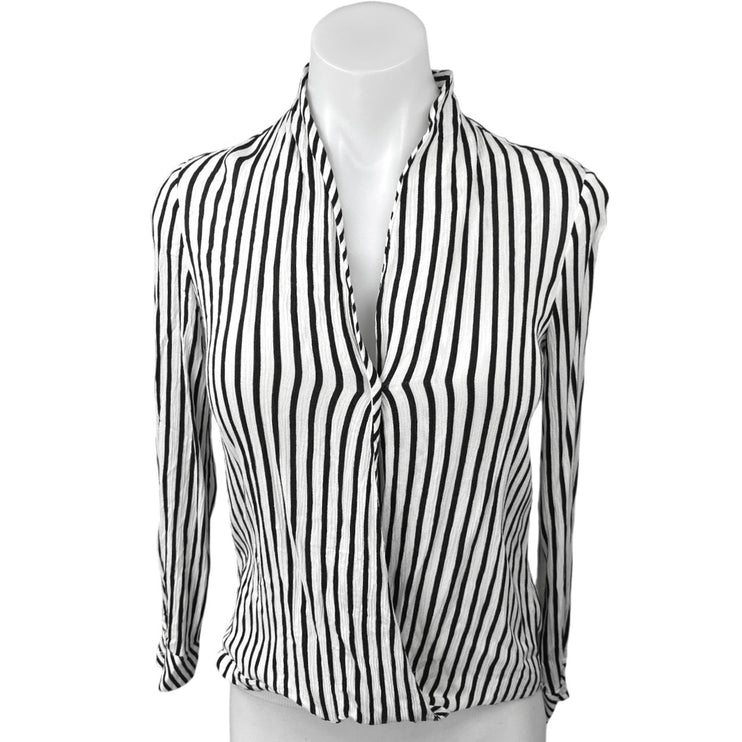 Zara TRF White Black Striped Faux Wrap V-neck Long Sleeve Blouse Top Size XS