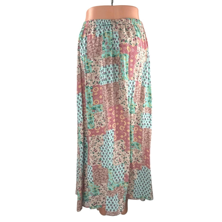 Aemi + Co Bradyn Women's Floral Patchwork Summer Boho Maxi Flare A-Line Skirt S
