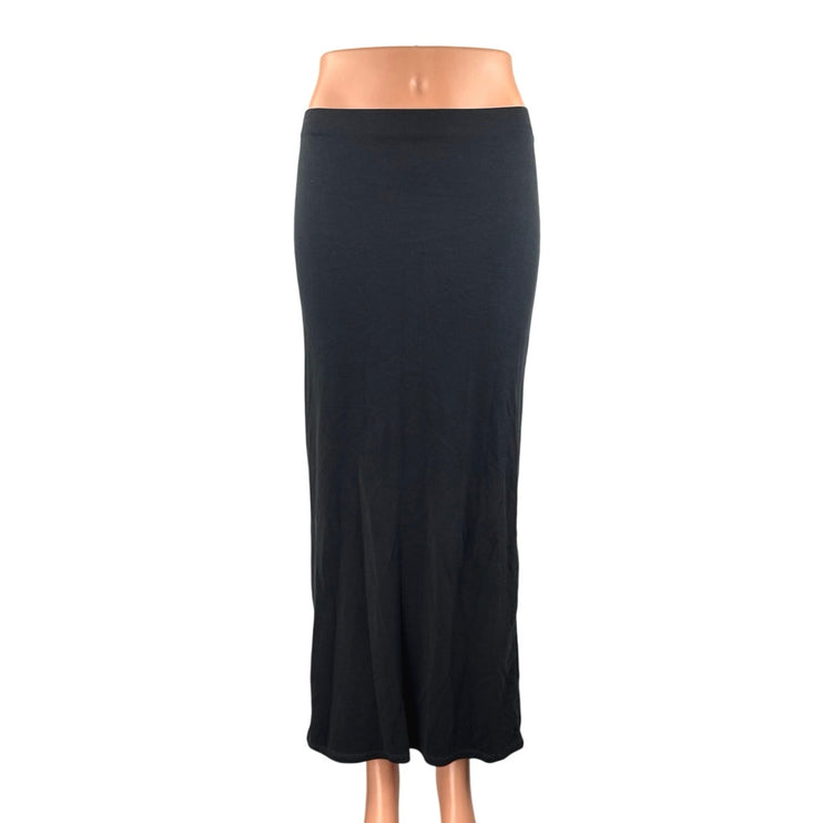 Monki Womens Black High Waisted Pull On Straight Pencil Midi Slip Skirt Size XXS