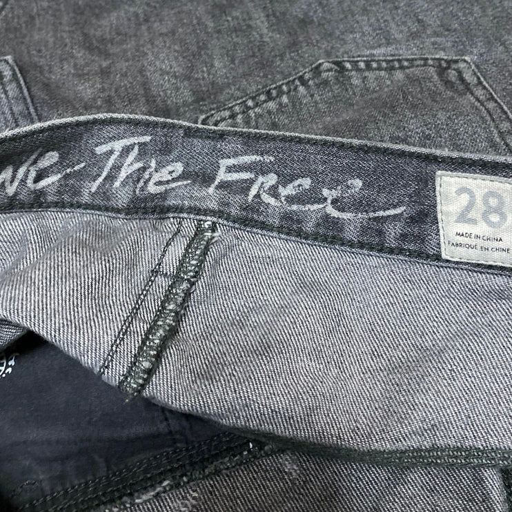 Free People We The Free Sidecar Black Raw Hem Mini Denim Jean Skirt Size 28