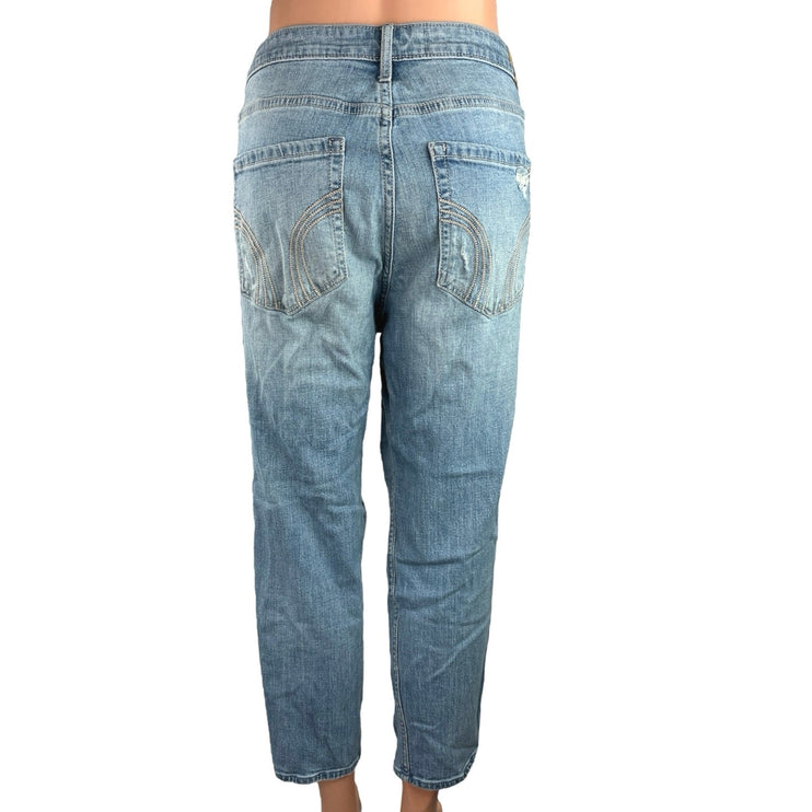 Hollister Girlfriend Blue Denim High Rise Distressed Ankle Straight Leg Jeans 15