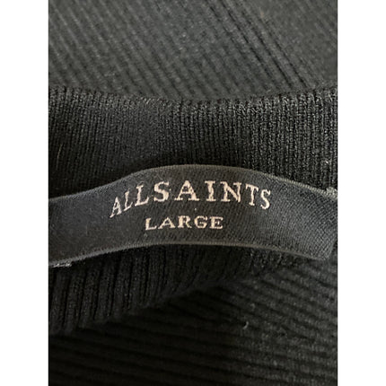 AllSaints Women's Black Rib Knit Sleeveless Square Neck Mini Bodycon Dress Sz L