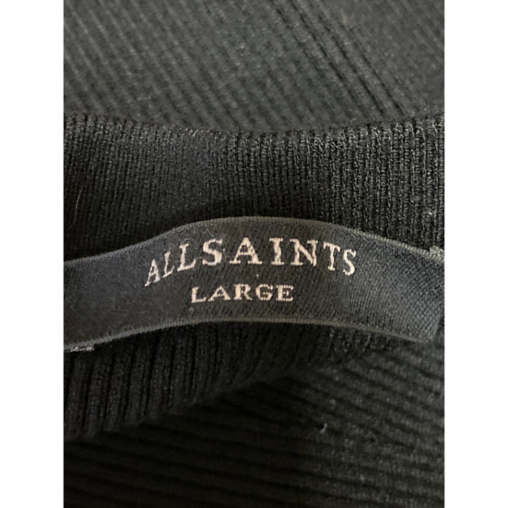 AllSaints Women's Black Rib Knit Sleeveless Square Neck Mini Bodycon Dress Sz L