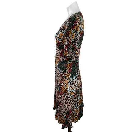 Pull & Bear Multicolor Leopard Animal Print Puff Sleeve Mini Shirt Dress Size M