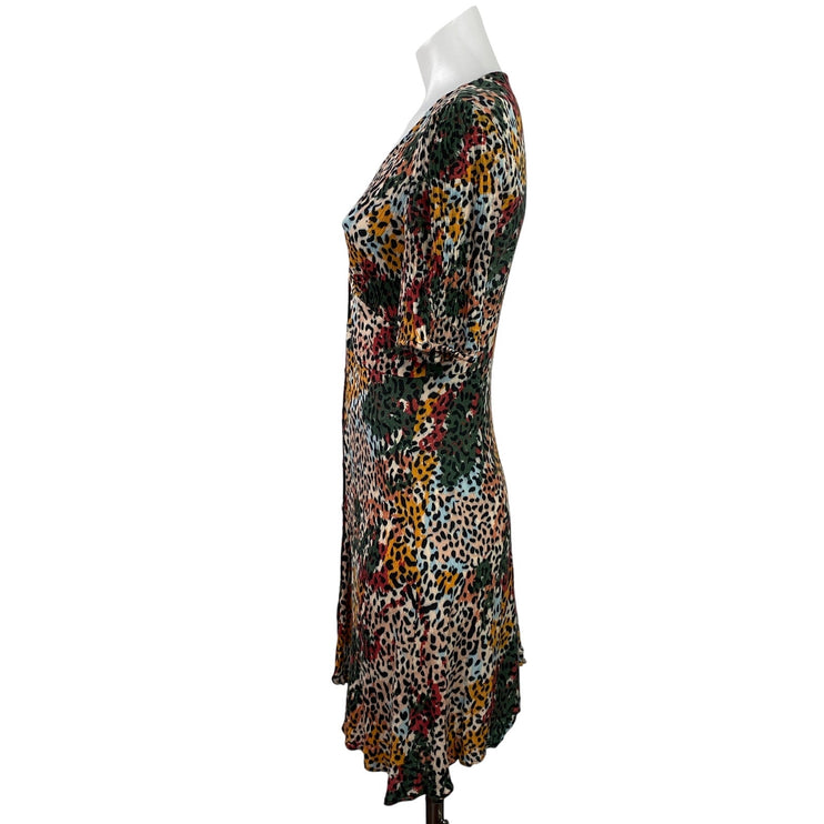 Pull & Bear Multicolor Leopard Animal Print Puff Sleeve Mini Shirt Dress Size M