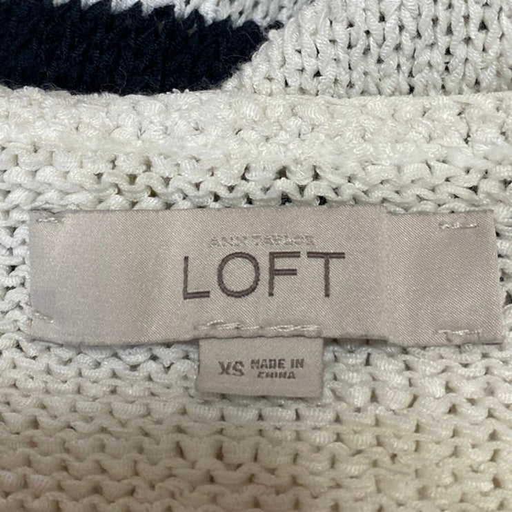 Ann Taylor LOFT Women White Black Striped Long Sleeve Knit Sweater Top Size XS