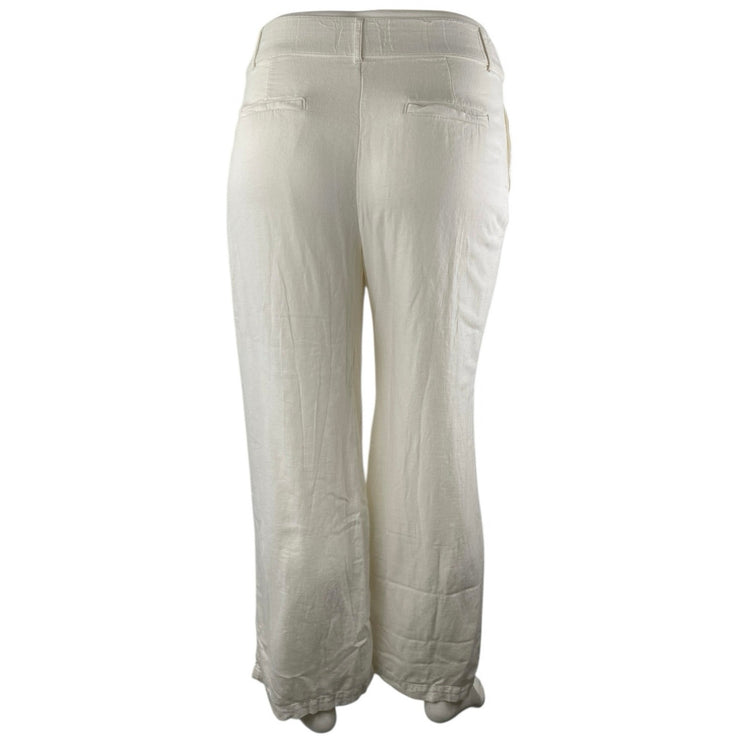 Abercrombie & Fitch Women's White Linen High Waisted Wide Leg Trousers Pants L