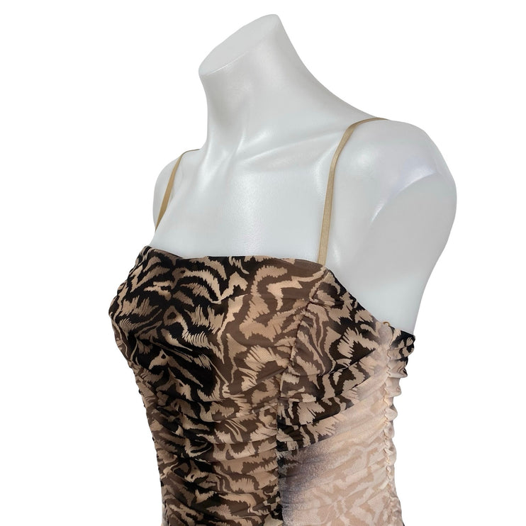AFRM Amara Power Mesh Ruched Ombre Animal Print Midi Tank Sheath Bodycon Dress M