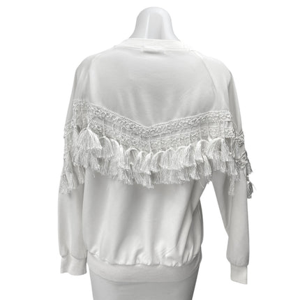 Vera & Lucy Women's White Tassels Fringe Long Sleeve Sweatshirt Sweater Top Sz M